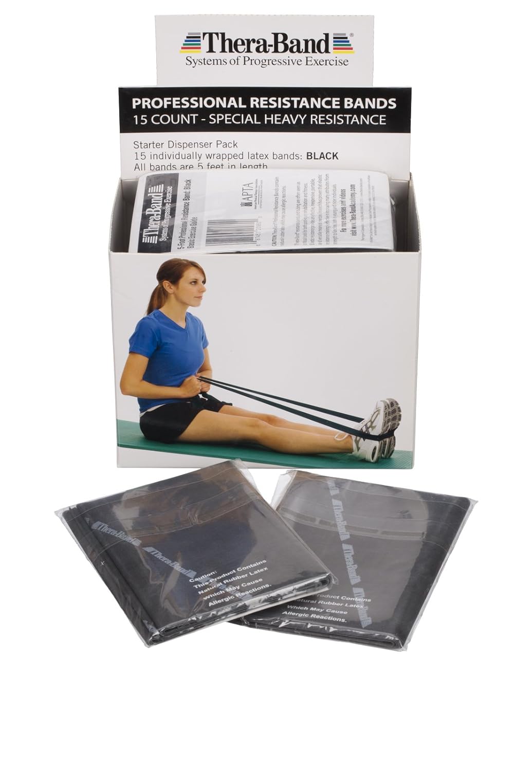 THERABAND Resistance Bands, 5 Foot, 15 Count Professional Latex Elastic Bands For Upper & Lower Body Exercise, Physical Therapy, Pilates, At-Home Workouts, & Rehab, Heavy Green, Intermediate, Level 3