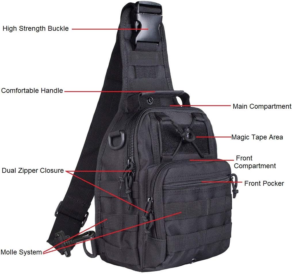 FAMI Outdoor Tactical Bag Backpack, Military Sport Bag Pack Sling Shoulder Backpack Tactical Satchel for Every Day Carry (Black)