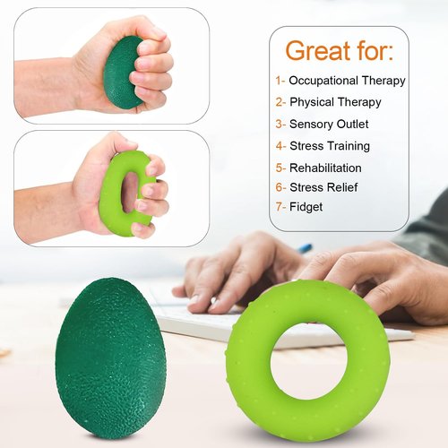 Grip Strength Trainer Kit (6 Pack) – Adjustable Hand Grip Strengthener, Finger Strengthener & Forearm Trainer with Stress Relief Ball for Muscle Building & Recovery – Adjustable Resistance Ranging From 11 to 132 Lbs (5 to 60 Kg) - Green