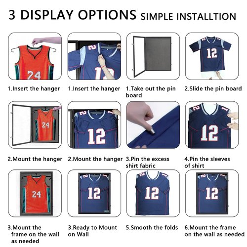 PKHROR Jersey Frame Display Case 2 Pack - Large Lockable Sports Jersey Frame Shadow Box with Uv Protected Acrylic and Hanger for Baseball Basketball Football Soccer Hockey Sport Shirt Linen Black
