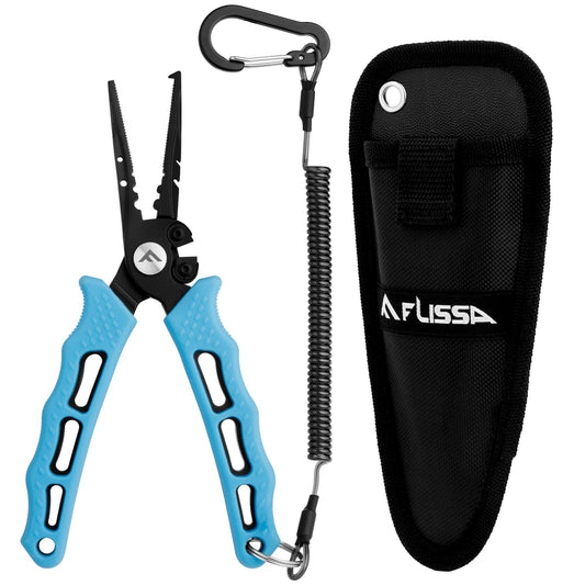 FLISSA 7-1/2 Inch Fishing Pliers, 420 Stainless Steel Fish Pliers, Corrosion Resistant Fishing Pliers Hook Remover, Split Ring Pliers for Fishing with Braid Cutters, Sheath and Lanyard