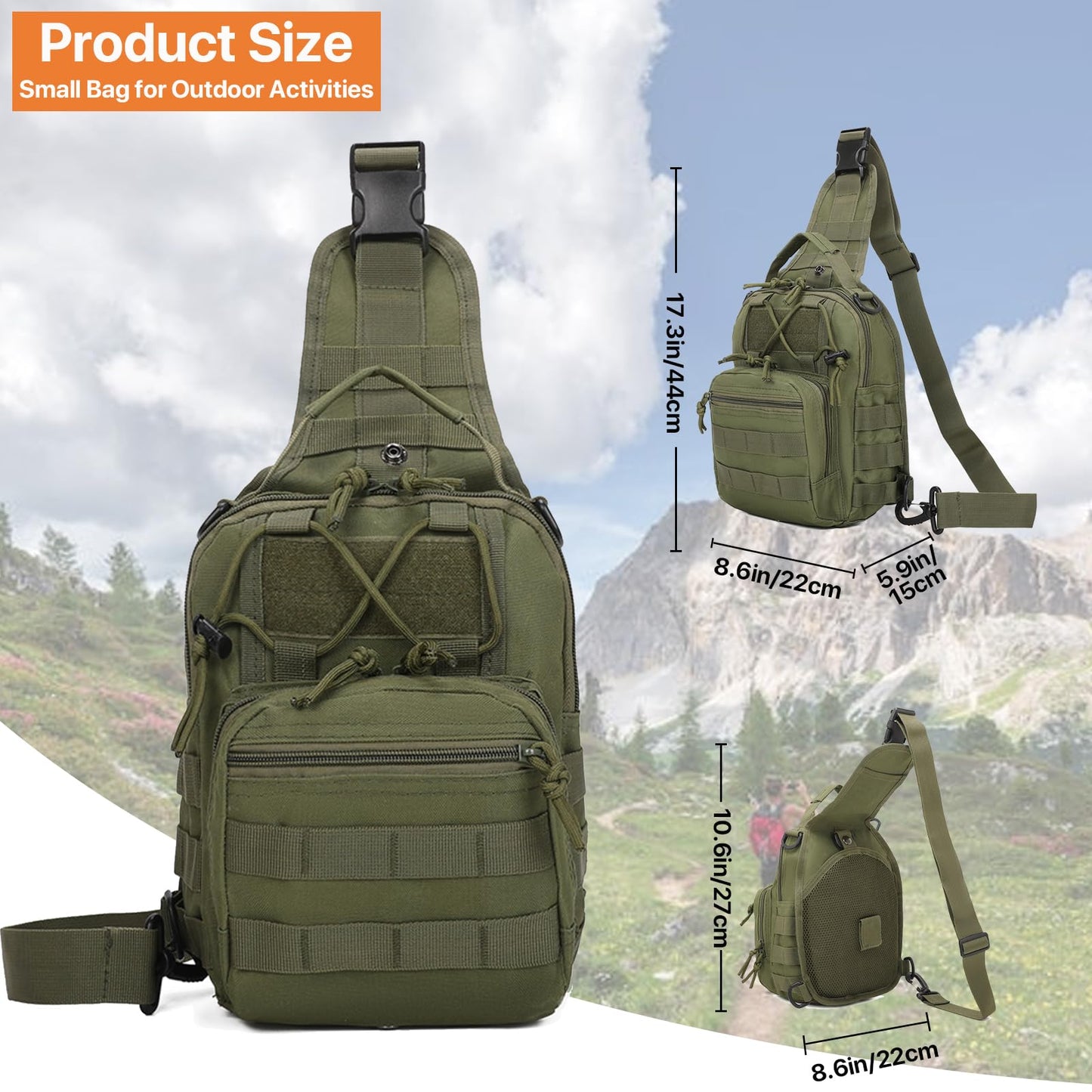 ABCAMO Tactical Sling Bag for Men, Small Crossbody Bag Chest Holster, EDC Shoulder Bag, Green