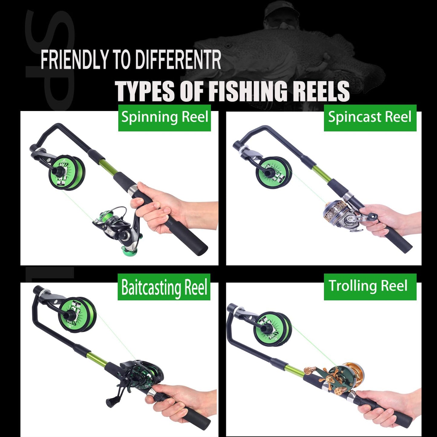 Fishing Line Spooler, No Line Twist, Adjustable line Winder, Portable for Spinning & Casting and Trolling Reel with Fishing Pliers