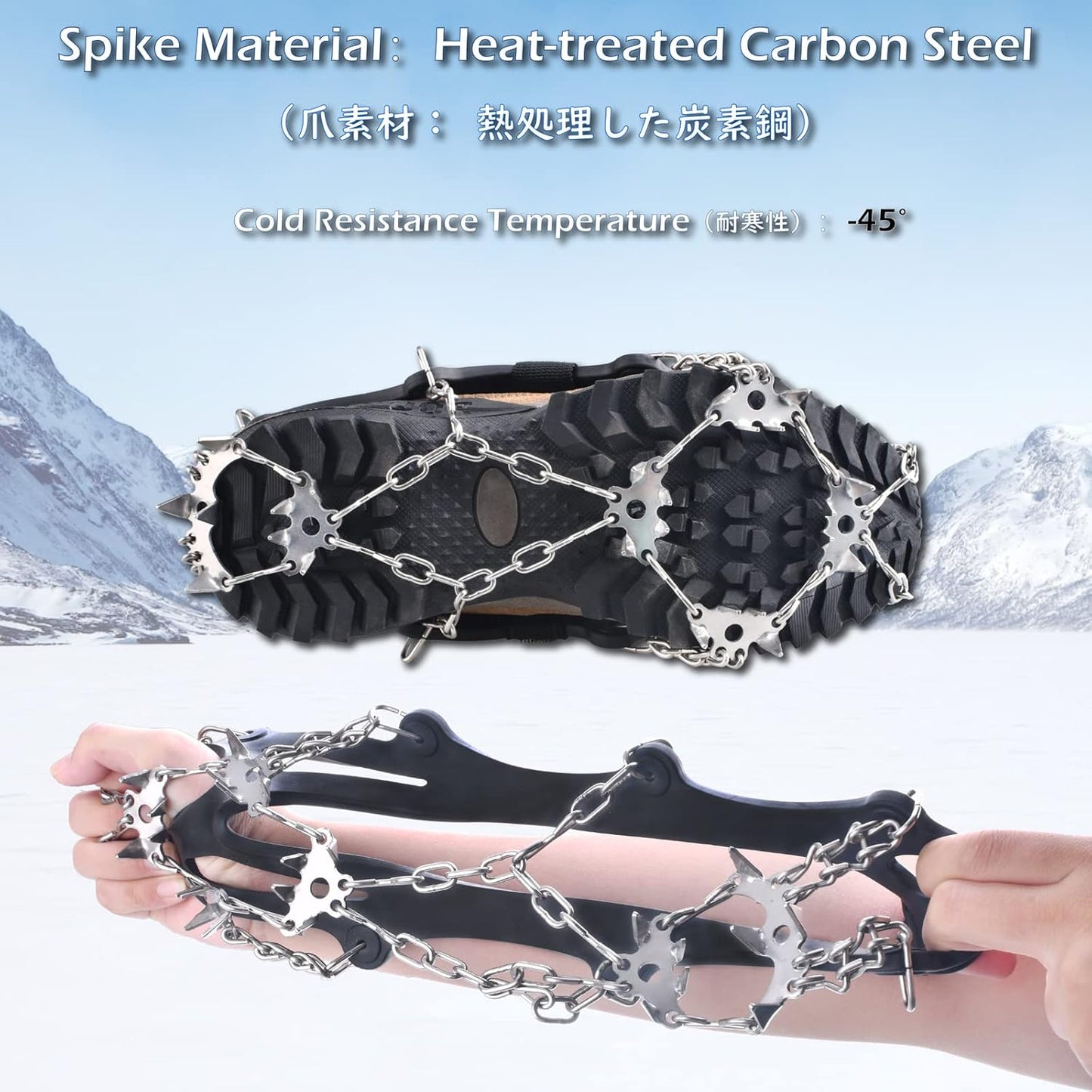 TRIWONDER Ice Grips 10/18/24 Teeth Anti-Slip Shoe Boot Snow Ice Spikes Crampons Cleats Stretch Footwear Traction
