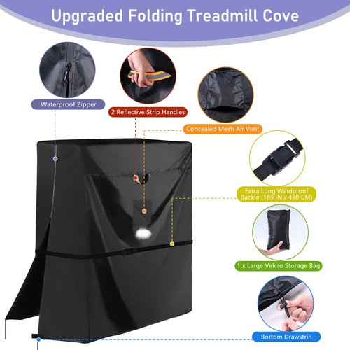 Treadmill Cover Waterproof Outdoor,Heavy Duty 420D Folding Running Machine Protective Cover with Waterproof Zipper Easy to Put on,Air Vent,Windproof Buckle,Universal Fit for Fodable Treadmills