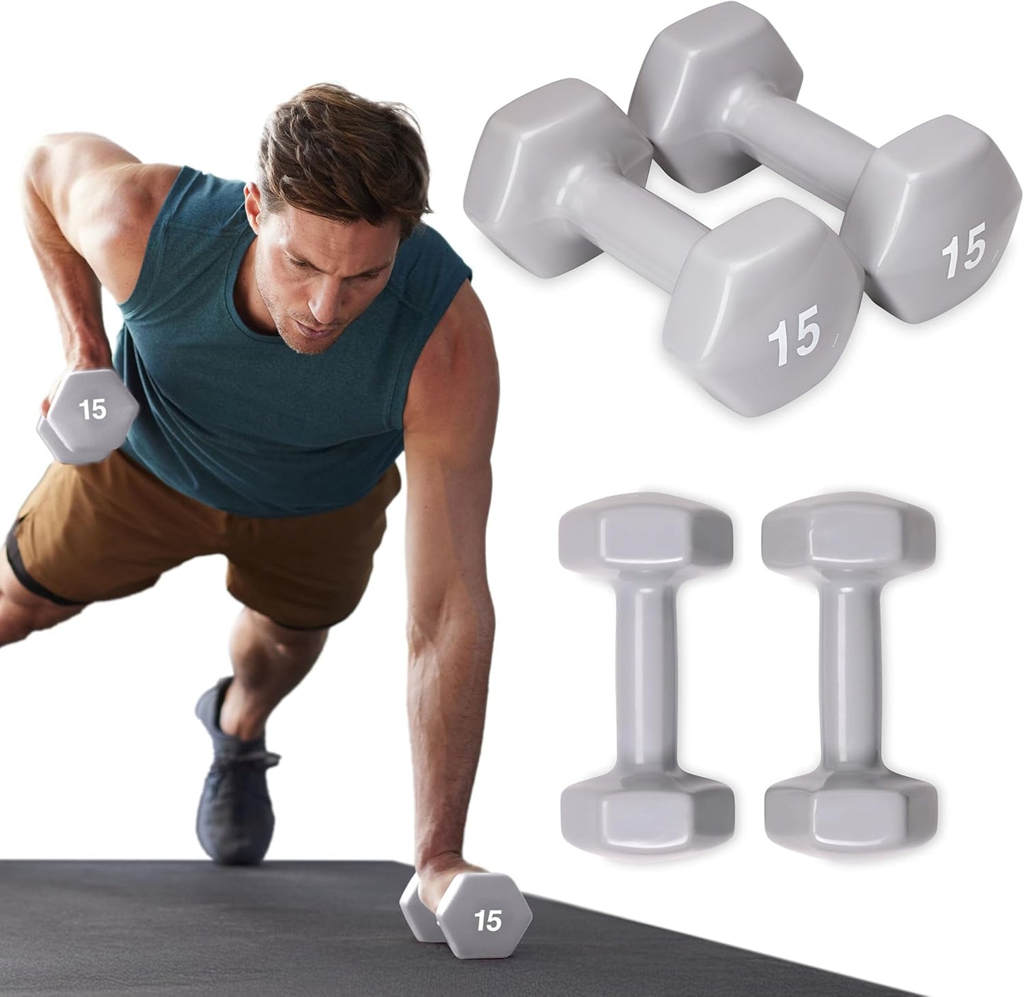 SPRI Dumbbells Hand Weights Set of 2 - Vinyl Coated Exercise & Fitness Dumbbell for Home Gym Equipment Workouts Strength Training Free Weights for Women, Men (1-10 Pound, 12, 15, 18, 20 lb)