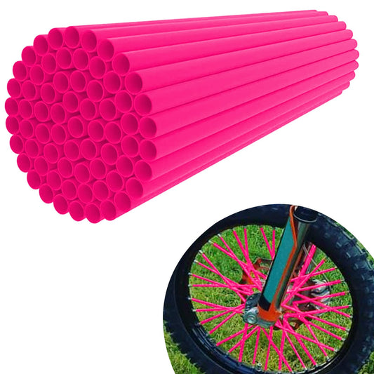 JFG RACING Bike Spoke Covers,Universal 72Pcs Dirt Bike Spoke Skins Wheel Wraps for 8"-21" Rims for Dirt Pit Bike Motorcycle Bicycle Wheelchair Decoration - Pink