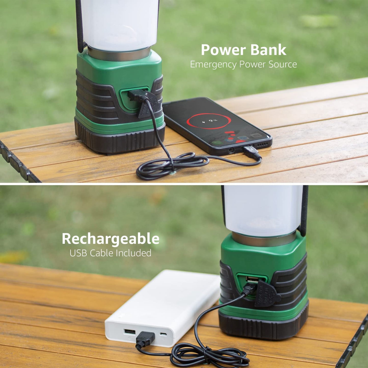 LE Bundle - 2 Items: 1000LM LED Camping Lantern Rechargeable, 4400mAh Power Bank & LED Rechargeable Camping Lantern, 7 White & RGB Light Modes, 2 Packs