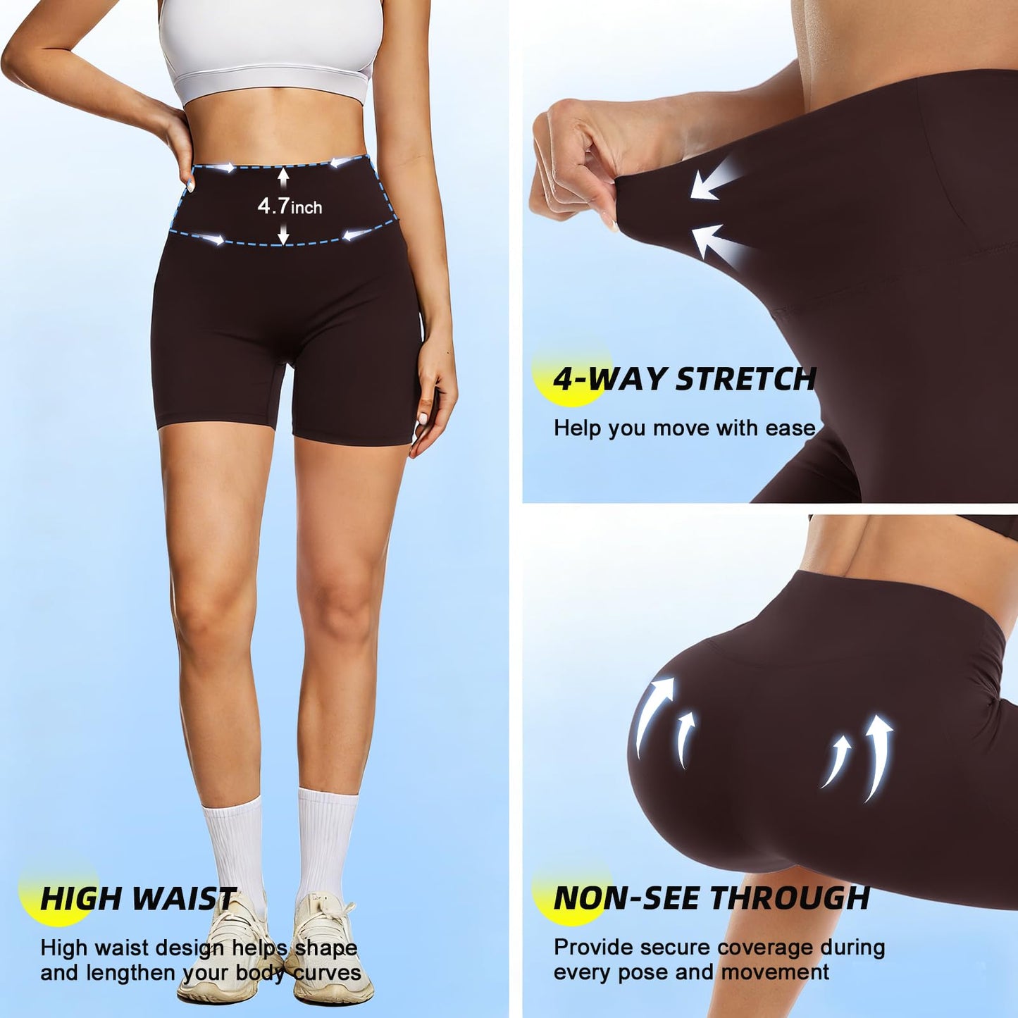 FULLSOFT High Waisted Biker Shorts for Women-5" Tummy Control Fitness Athletic Workout Running Yoga Spring Womens Gym Shorts Deals Christmas Thanks Giving Gifts(Brown,2X-L-3X-L)