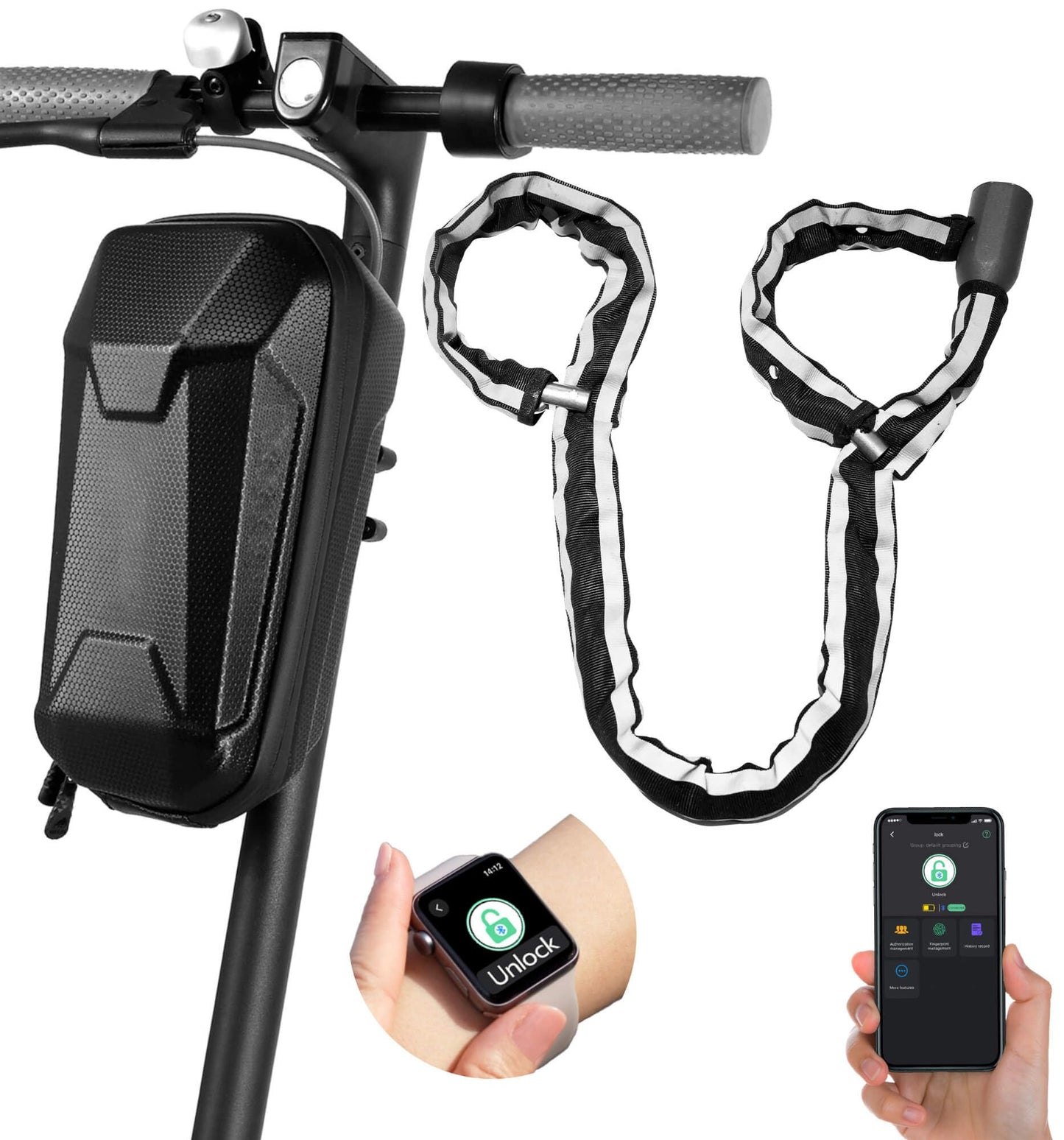 Anweller Scooter Chain Lock, Electric Scooter Accessories, Fingerprint Keyless Biometric Smart Bluetooth App Electronic Digital Heavy Duty Anti Theft Bike Lock