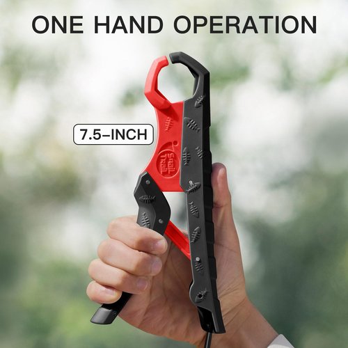 SNAIL TRAIL 7.5'' Floating Fish Gripper, Fishing Grabber, Catfish Mouth Pliers, Caught Bass Holder, Digital Scale Hook Clamp, Saltwater Lip Grip Tool with Lanyard, Gifts for Men, Black-Red