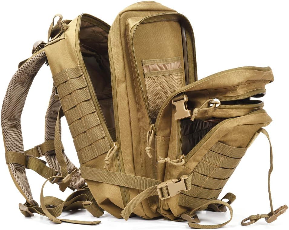 REEBOW GEAR Tactical Backpack Army Molle Military Style Assault Pack Bug Bag Backpacks 34L Daypack (With Flag Patch, Black)