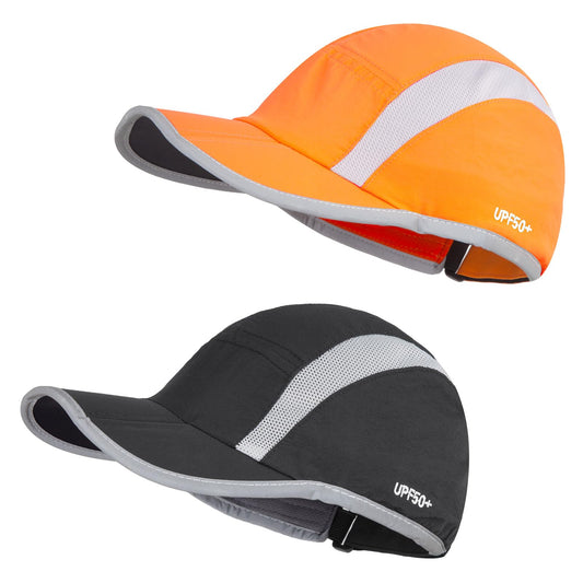 2 Pack Foldable Sports Hat with UPF 50+ Sun Protection Baseball Cap for Men Women Running Cap Quick Dry Portable Hat (Nylon, Dark Grey +Orange)