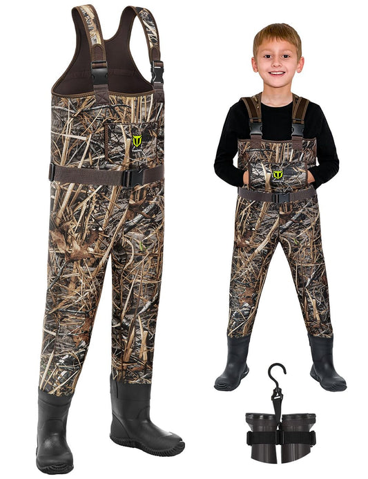 TIDEWE Chest Waders for Toddler & Children, Neoprene Waterproof Insulated Hunting & Fishing Youth Waders for Boy and Girl, Cleated Bootfoot Kids Wader, Next Camo Evos (Size 6)