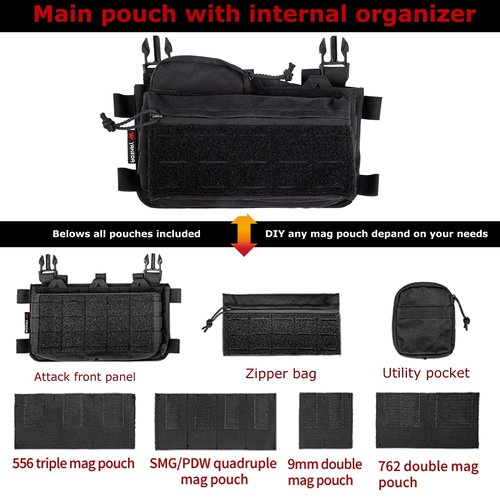 BOMTURN Tactical Chest Rig Waterproof Micro Chest Rigs 1000D Adjustable Detachable Modular Molle Chest Rig Mag Carrier