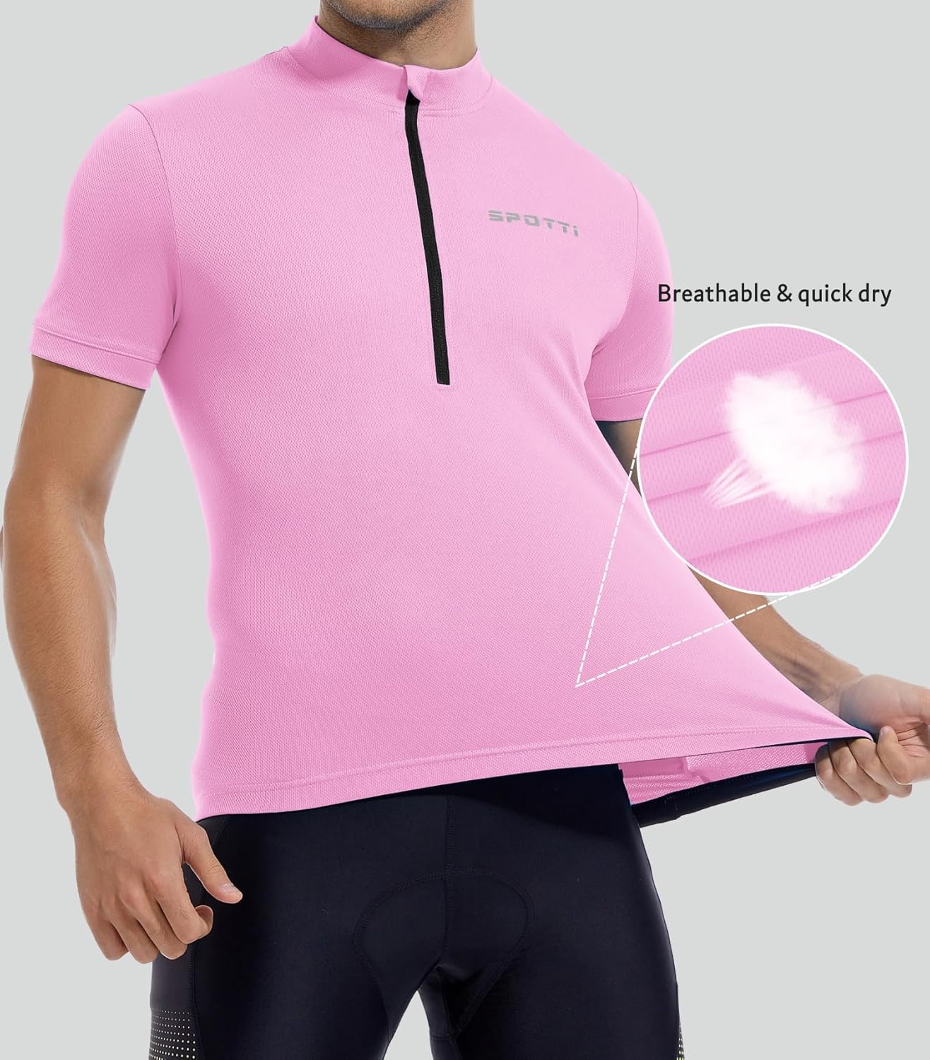 Spotti Men's Cycling Bike Jersey Short Sleeve with 3 Rear Pockets- Moisture Wicking, Breathable, Quick Dry Biking Shirt