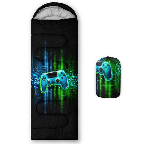 Datura home Kids Sleeping Bag for Boys Girls,Trendy Gamepad Print-Lightweight Warm Portable Outdoor Indoor-Waterproof Cold Weather Resistant Sleeping Bag for Camping Hiking(Gamepad)