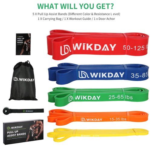 WIKDAY Resistance Bands for Pull Ups with Door Anchor Mini Workout Bands for Exercise Loop Elastic Bands for Body Stretching, Crossfit Training at Home/Gym for Men & Women