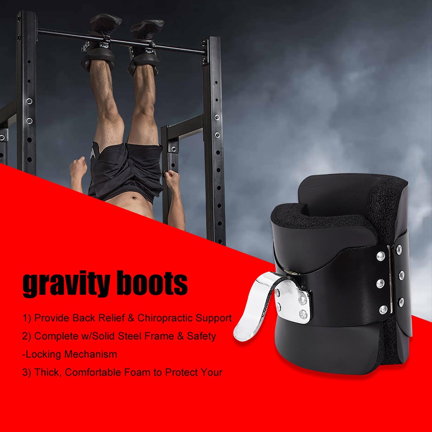Keenso Anti Inversion Boots, Abdominal Sit Up, Hooks Bar Therapy, Core Gym Fitness Exerciser, Fitness Inversion Boots, Improve Posture, Reduce Back Pain Fits Most Chin Up Bars