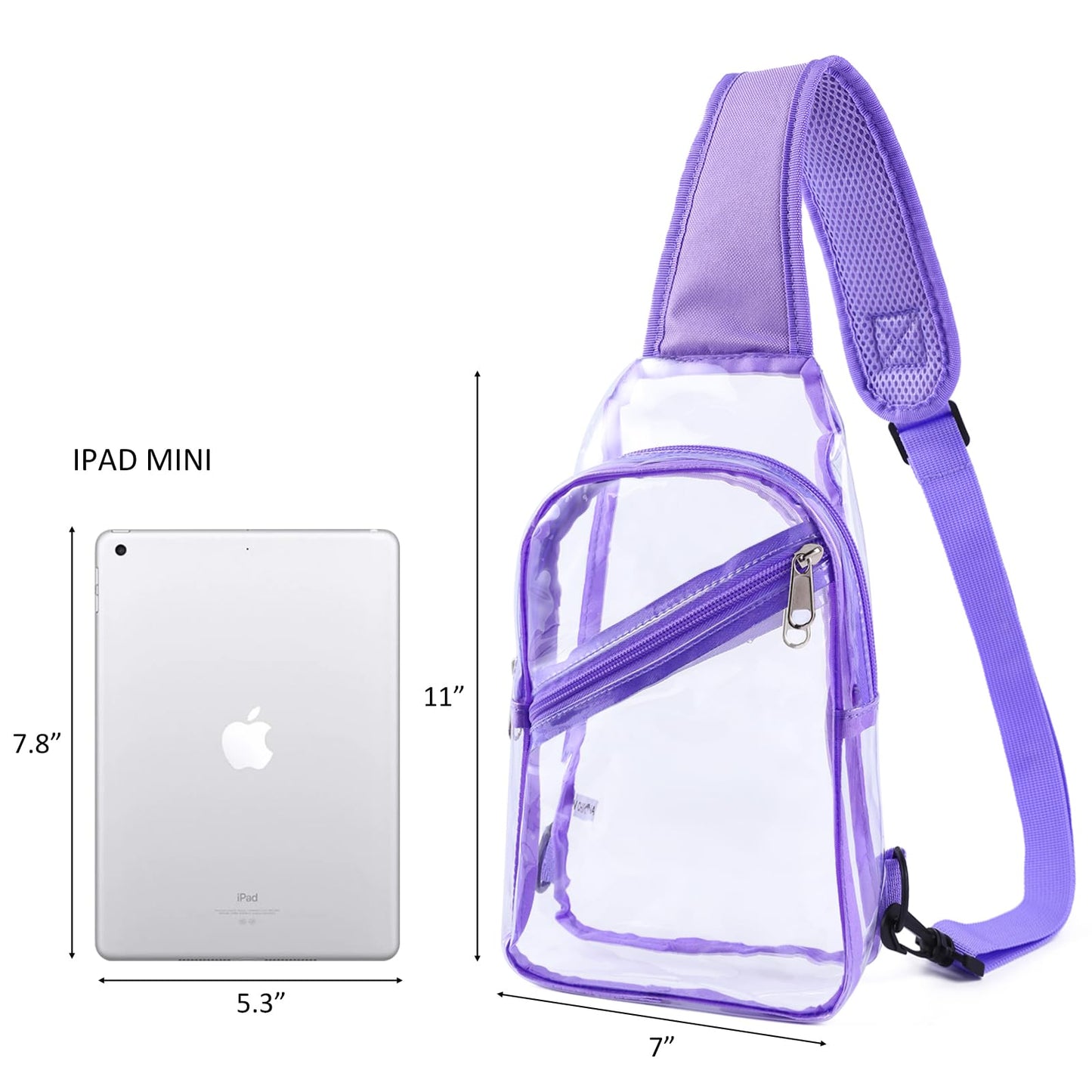 Dotpraise Clear Sling Bag, Stadium Approved, Small Clear Chest Backpack with Front Pocket, Crossbody Chest Bag for Men Women, Purple