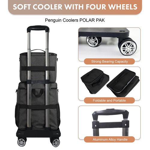 Cooler Bag Wheeled Double，Large Removable Insulated Rolling Cooler Collapsible Leakproof Portable Ice Packs for Camping Picnic Beach Travel（Black）