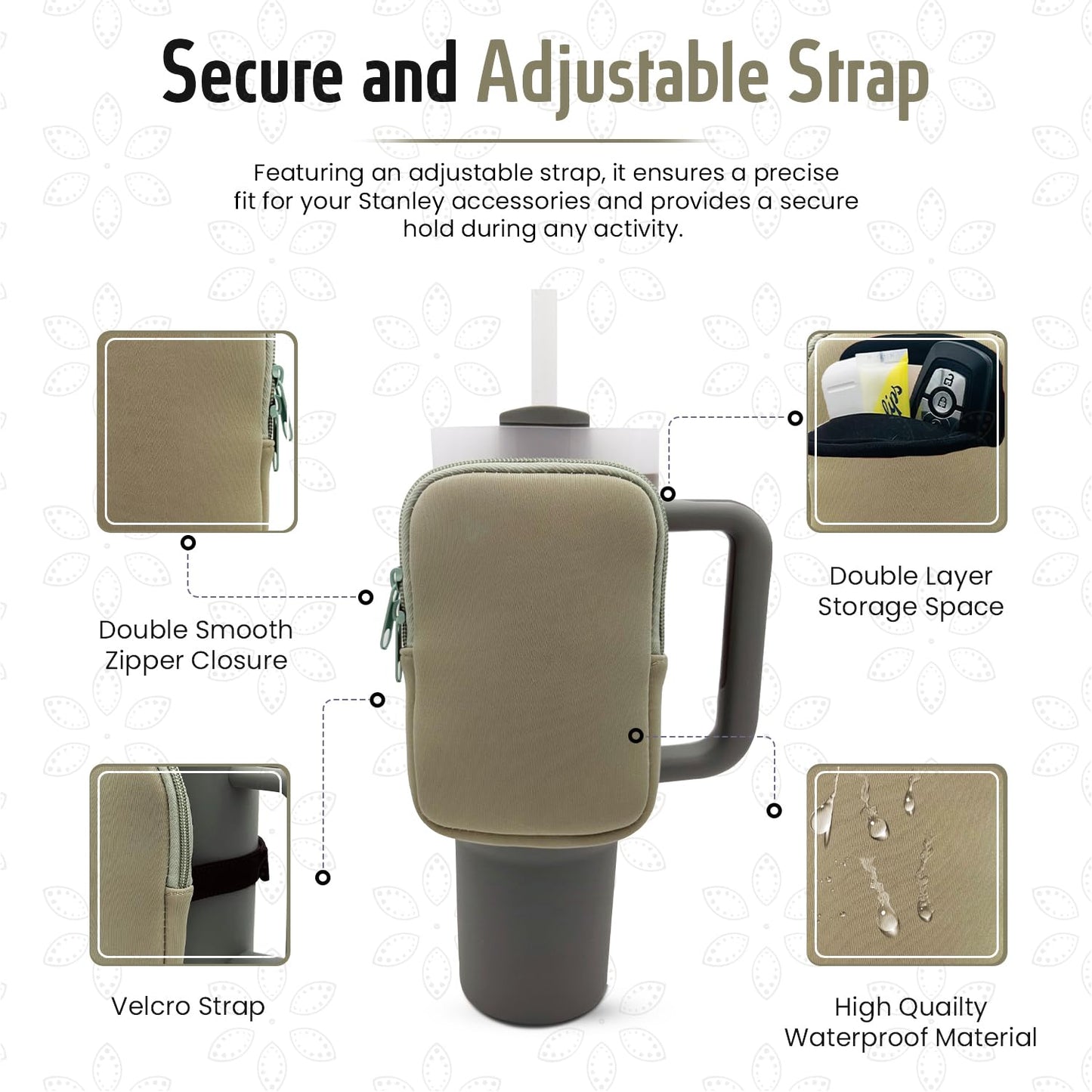 NOLI JUNE - Water Bottle Pouch for Stanley Quencher 18oz to 40oz - Neoprene Pouch with Adjustable Strap - Versatile Tumbler Holder - Eucalyptus