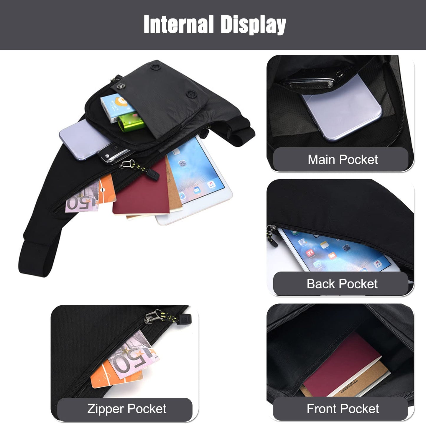 FANDARE Ultralight Sling Bags Outdoor Hiking Daypacks Chest Shoulder Bag Men Crossbody Bags Women Waist Bag Cover Pack Rucksack for Travel Hiking Bicycle Sport Gym Daypacks Small Daypacks Grey B