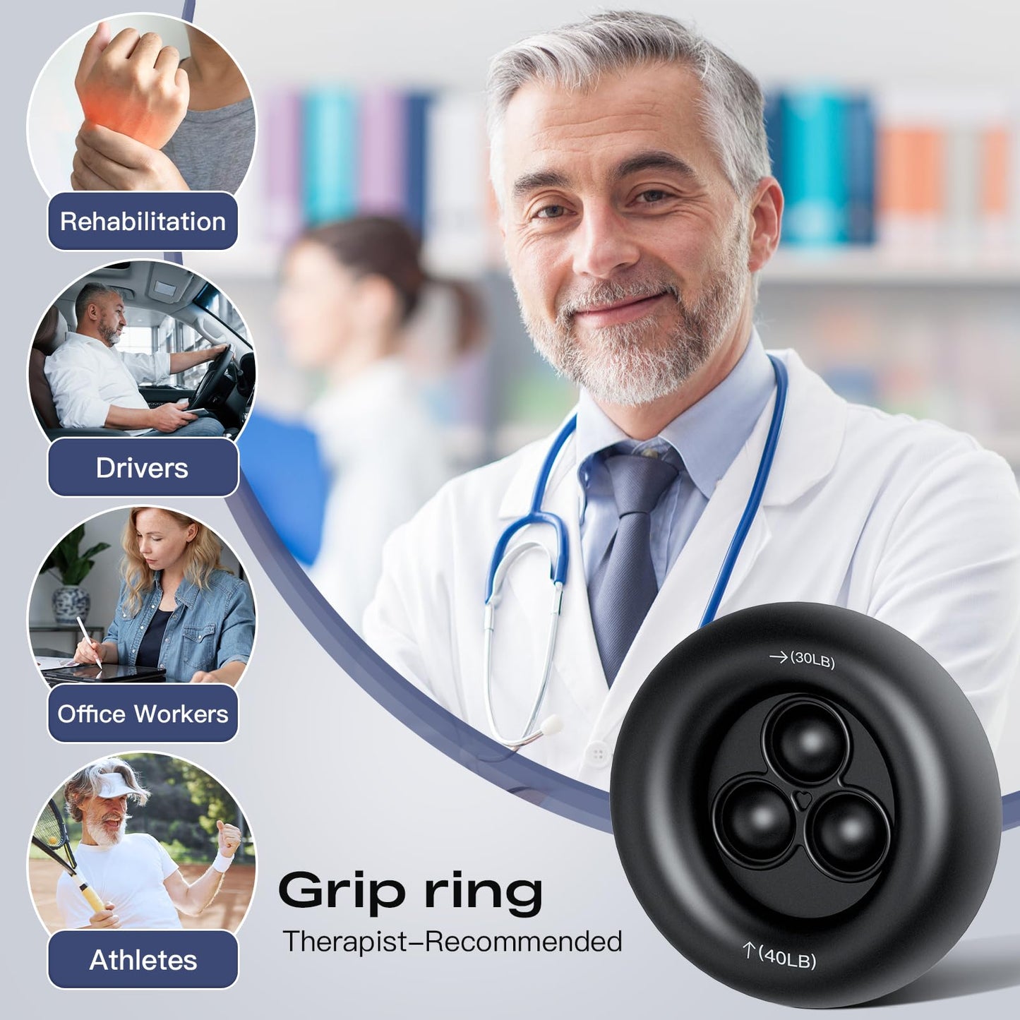 FitBeast Grip Strength Trainer, Dual Resistance Grip Ring, Stress Relief Bubbles, Hand and Forearm Strengthener for Rehabilitation and Stress Relief, Black