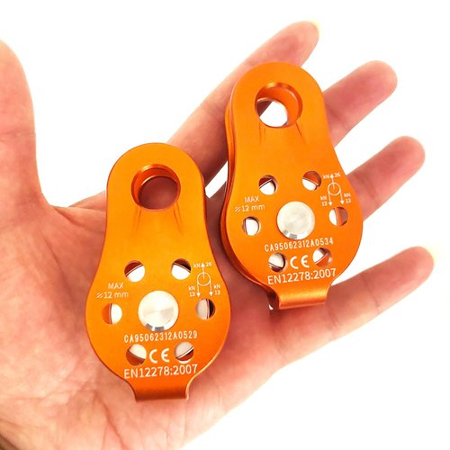 LILYXIN 26KN Fixed Plate Micro Pulley, Small Aluminum Rope Pulleys, Climb Bearing Hitch Pulley for Climbing, Rappelling, Aloft Work Etc (26KN, Orange, 2)