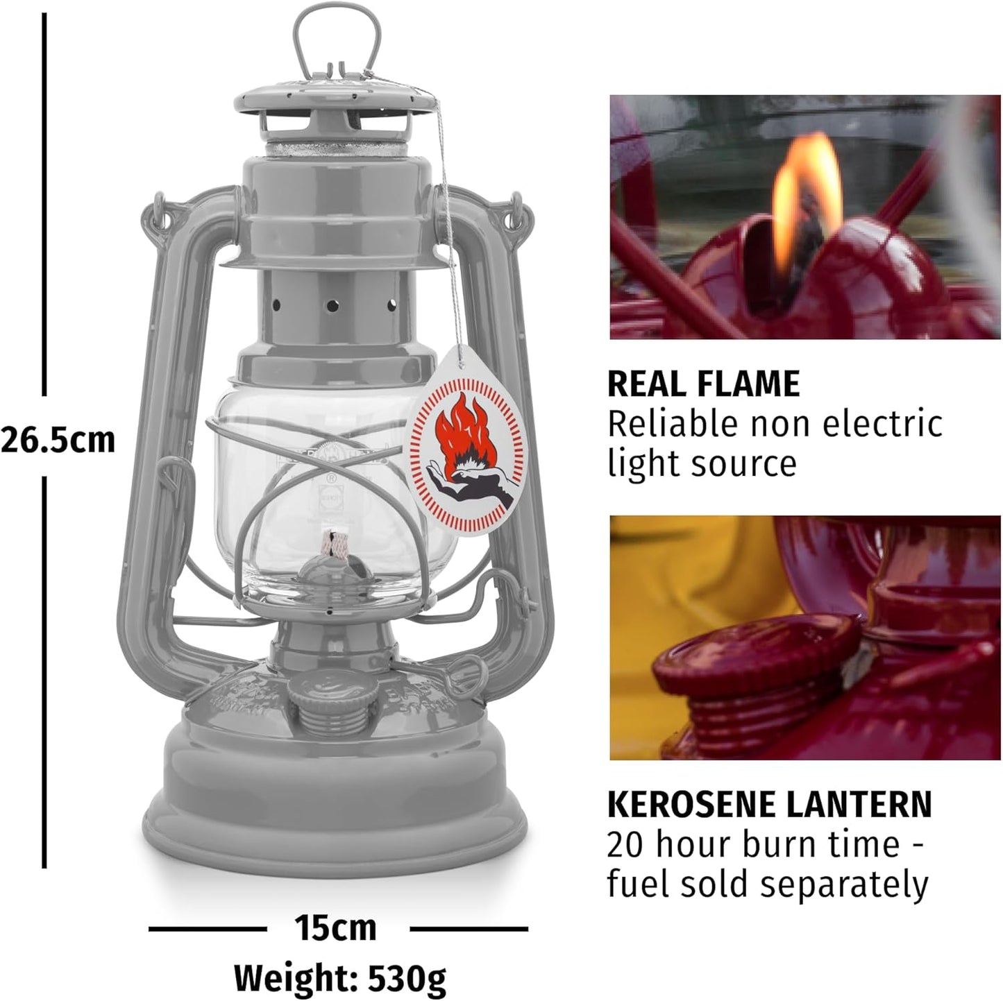 Outdoor Kerosene Fuel Lantern, German Made Weather Resistant Baby Special 276 Galvanized Hurricane Lamp for Camping or Patio, 10 Inches, Bronze