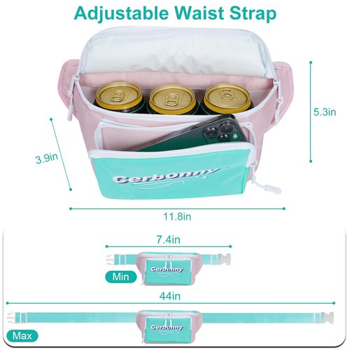 Cerbonny Small Cooler Bag,Insulated Snack Bag,Freezable Snack Bags,80s Fanny Pack,Retro Cooler,Fanny Packs,Pink&Green