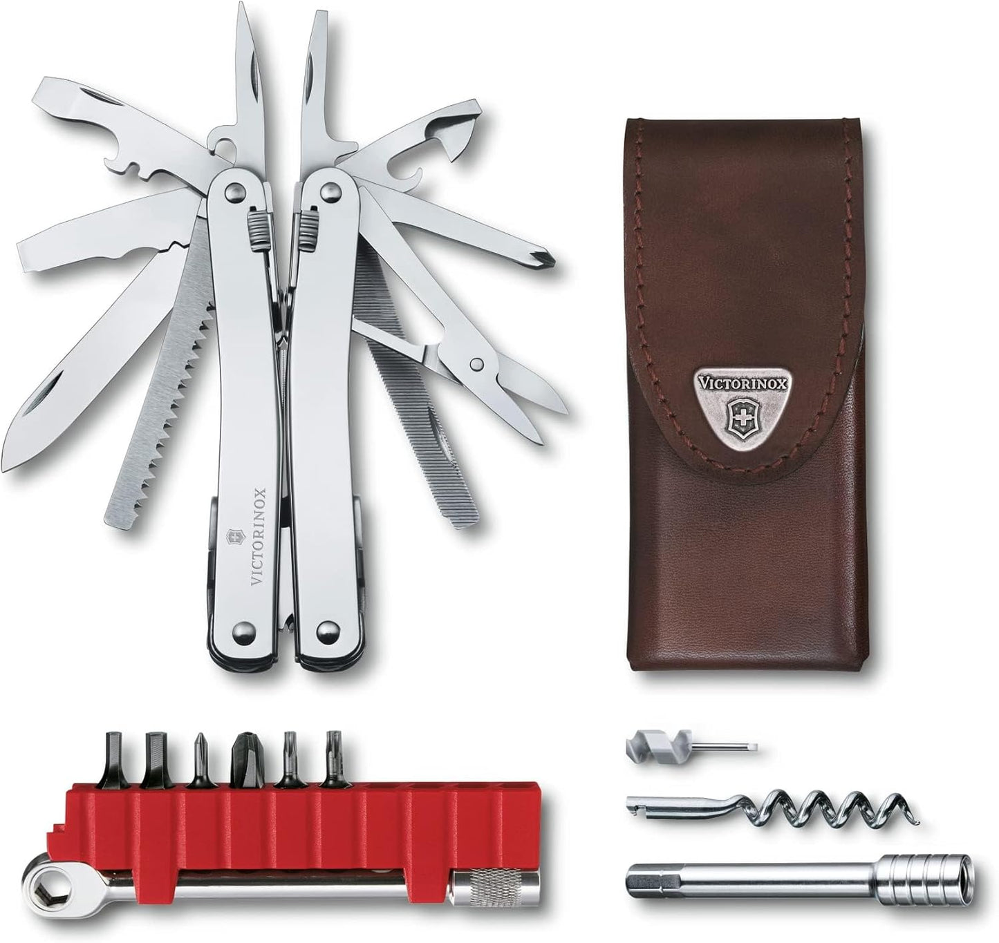 Victorinox Swiss Tool Swiss Army Knife, 24 Function Swiss Made Multi-Tool with Needle-Nose Pliers, Wire Cutters and Large Blade - Silver