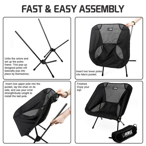 HIBLE Carbon Fiber Folding Camping Chair, Ultra-Light Portable Camp Chair for Hiking, Beach, Fishing, Stable Backpacking Chair (Supports 265 Lbs)
