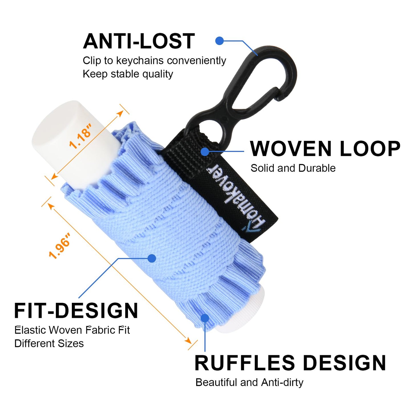 Homakover Lip Balm Holder Keychain, 5 Pack Compact Clip On Chapstick Sleeve Holder, Tight-Knit Elastic Lipstick Sleeve (Purple/Blue/Pink/Beige/Coffee)