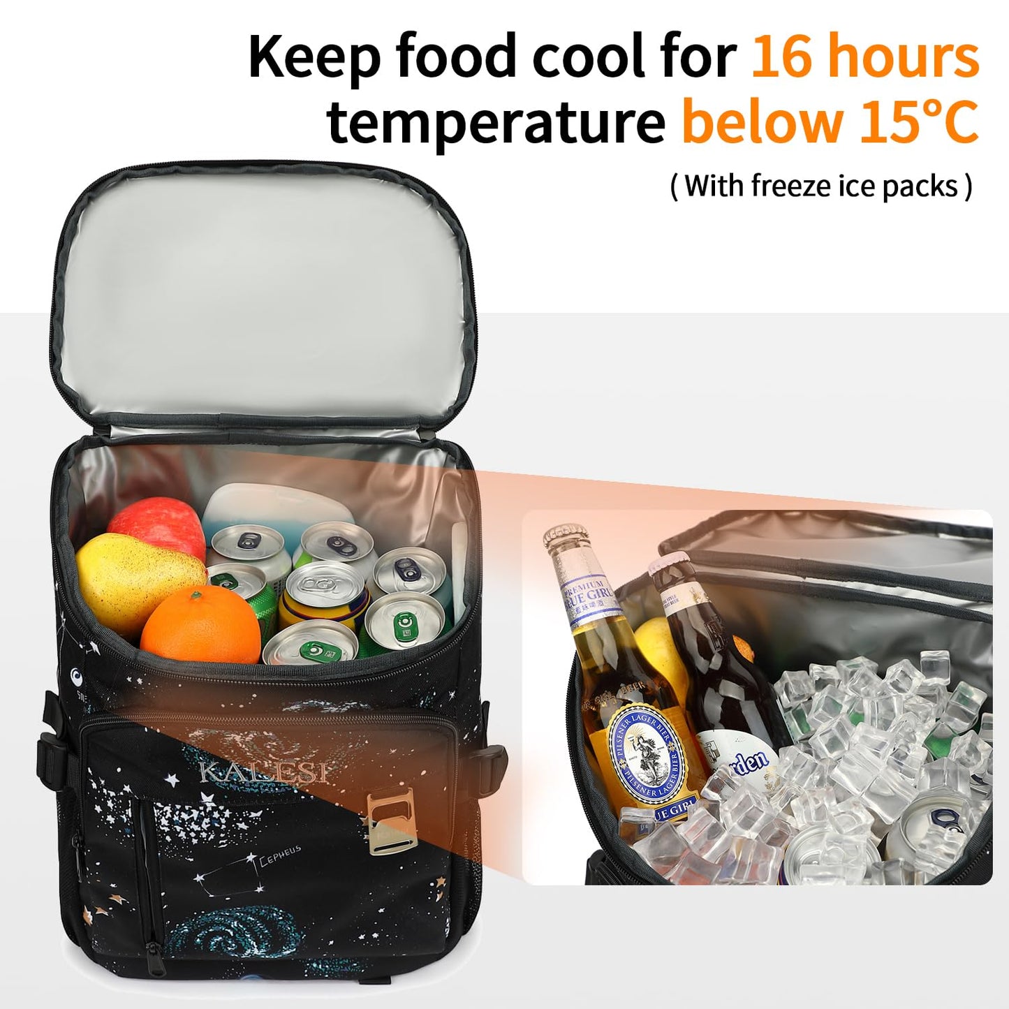 Kalesi Cooler Backpack 36 Cans Lightweight Insulated Backpack Cooler Leak-Proof Travel Camping Lunch Backpack Outdoor Cutlery Backpack for Men and Women (B-Starry Sky)