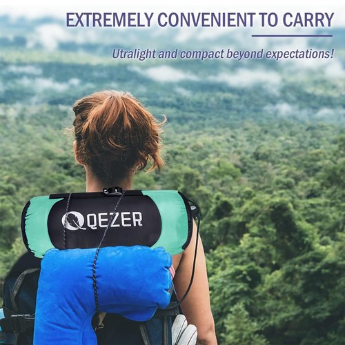 QEZER Down Sleeping Bag for Adults 32 Degree F Backpacking Sleeping Bag with 600 FP Down Ultralight Mummy Sleeping Bag with Pouch（LightGreen）