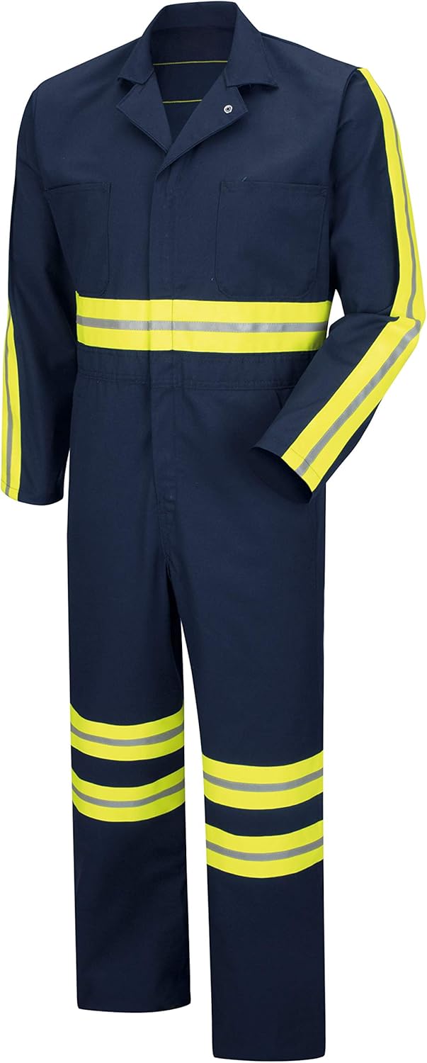 Red Kap Men's Enhanced Visibility Twill Action Back Coverall with Chest Pockets, Oversized Fit, Long Sleeve