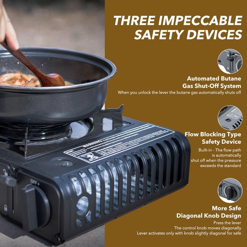 The First Penguin Portable Camping Stove - with Carrying Case 10,000 BTU Great for Emergency Preparedness Kit, High Power Butane Stove, Perfect for Camping, Hiking and Emergency-Black