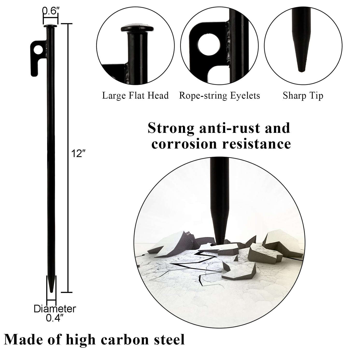 Suwimut Tent Stakes, 6 Pieces 12 Inch Heavy Duty Metal Tent Stakes with Hammer, 4x13ft Reflective Ropes and Storage Bag, Outdoor Camping Accessories Kit Pegs Aluminum Mallet for Hiking, Backpacking
