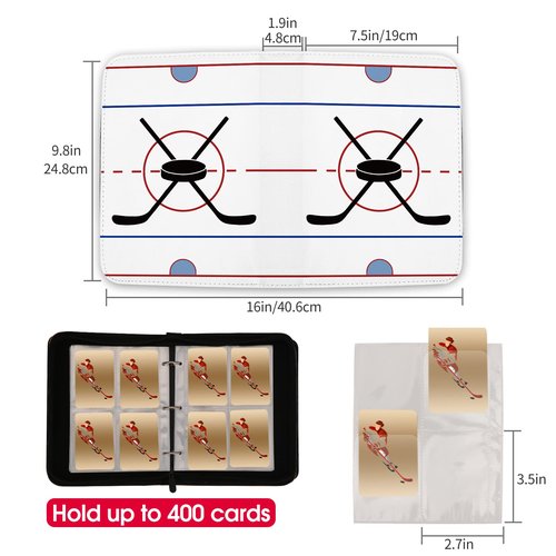 Hockey Card Binder with Sleeves 400 Pocket, Hockey Card Holder for Trading Cards, Hockey Card Collector Album Folder Organizer 3 Ring Binder Spots Cards Storage Case Book for Kids Boys Gift White