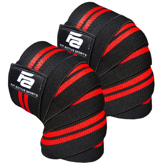 Fit Active Sports Knee Wraps for Weightlifting – 72” Elastic Knee Support Straps with Non-Slip Hook & Loop Closure – Knee Protection for Squats, Powerlifting, Cross Training – 1 Pair