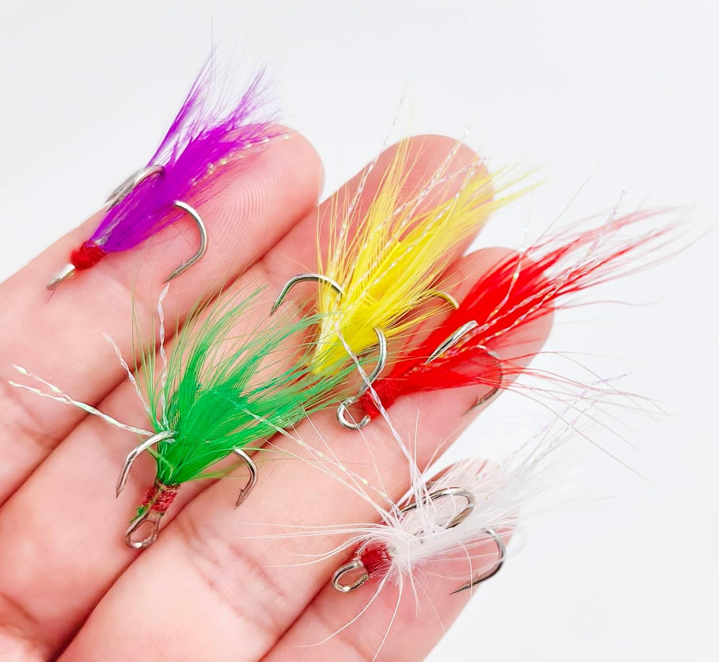 Fishing Treble Hooks Feather Hook: Dressed Fishing Hooks Set with Split Rings for Making Fishing Lure
