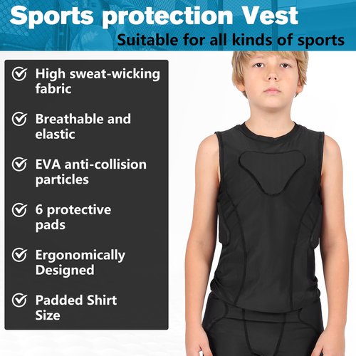 Dialudon Youth Padded Compression Vest Baseball Chest Protector Vest 4-Pads for Paintball Baseball Football Basketball Lacrosse