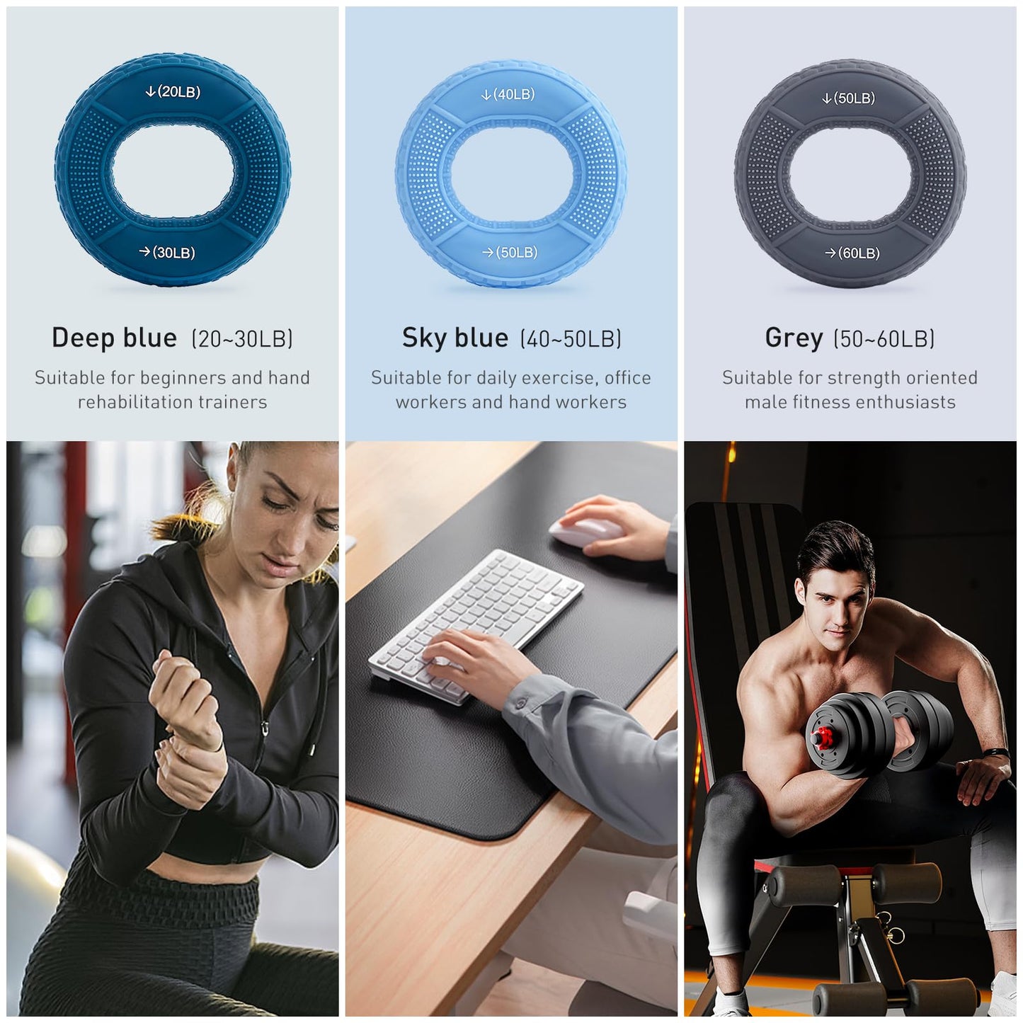 Hand Grip Strengthener, Grip Strength Trainer, Fingers Exerciser - Silicone Rings for Muscle Training Sports Rock Climbing Finger Rehabilitation Training,Hand & Wrist Muscles Trainer Stress Relief,5 Resistance Levels(3 PCS)