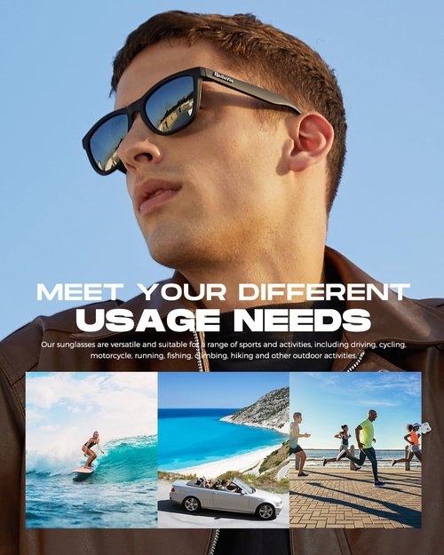 MESHA Polarized Square Sunglasses for Men Women, UV400 Protection Unisex Sun Glasses for Driving Fishing Golf, Classic Frame Shades, Light Weight, Silver Lens