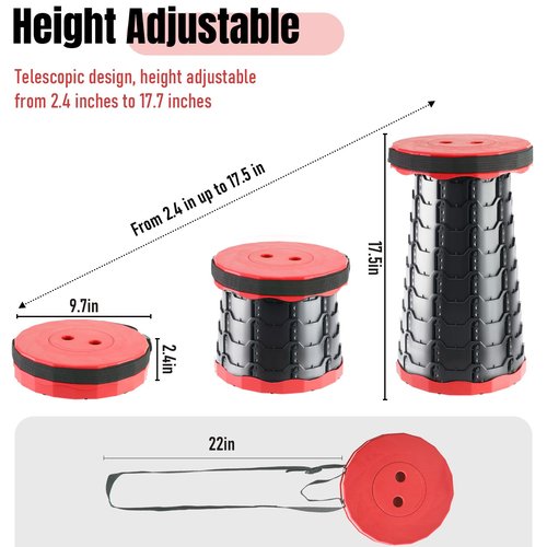 Doseno Foldable Stool, Camping Stools for Adults Thickened Portable Collapsible Retractable Stool for Fishing, Camp Chair for Hiking, BBQ, Parties, Outdoor Activities (Red)