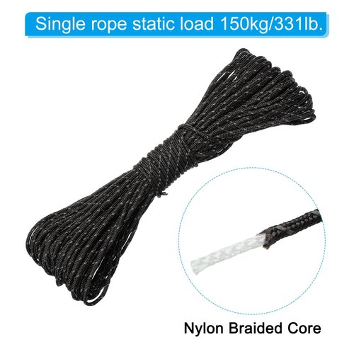 PATIKIL 65 Feet Reflective Guyline Camping Paracord, 2mm Tent Cord Guyline Rope Nylon Paracord Rope for Camping Tent Tarp Hiking, Black (20M)
