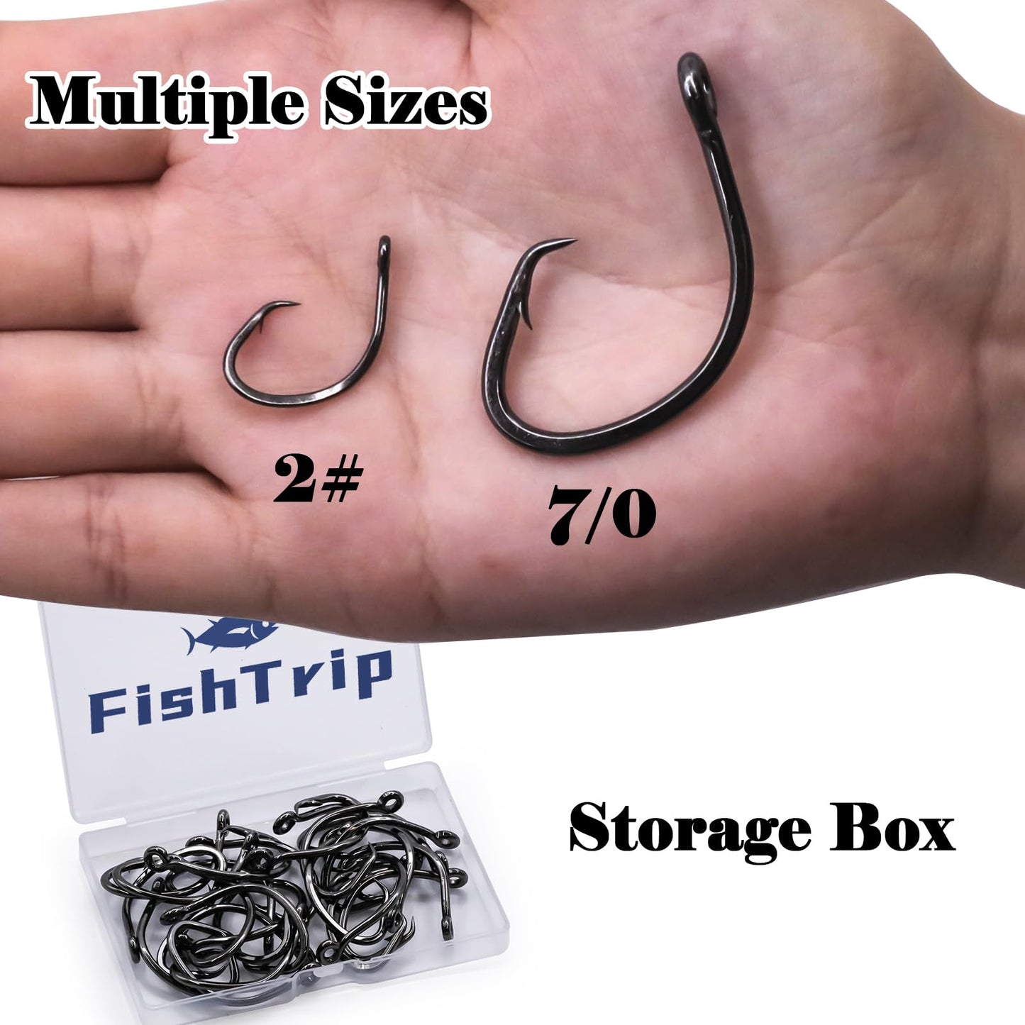 FishTrip Circle Hooks Saltwater for Catfish - 25pcs Offset 3X Strong Fishing Hook Wide Gap for Live Bait,Size 4/0