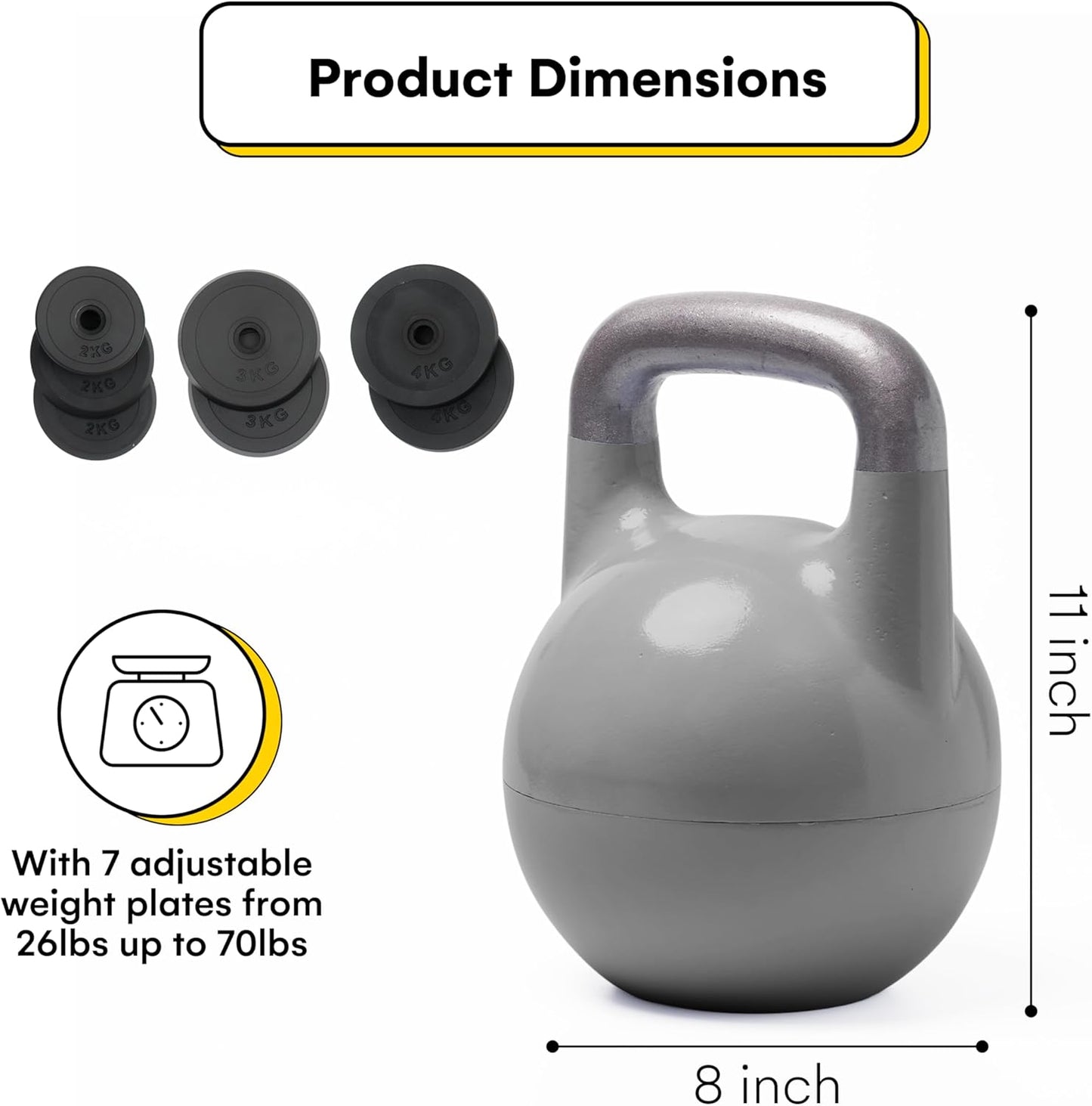 Adjustable Kettlebell Set 26-70 lb - Strength Training with Secure Lock & Durable Steel
