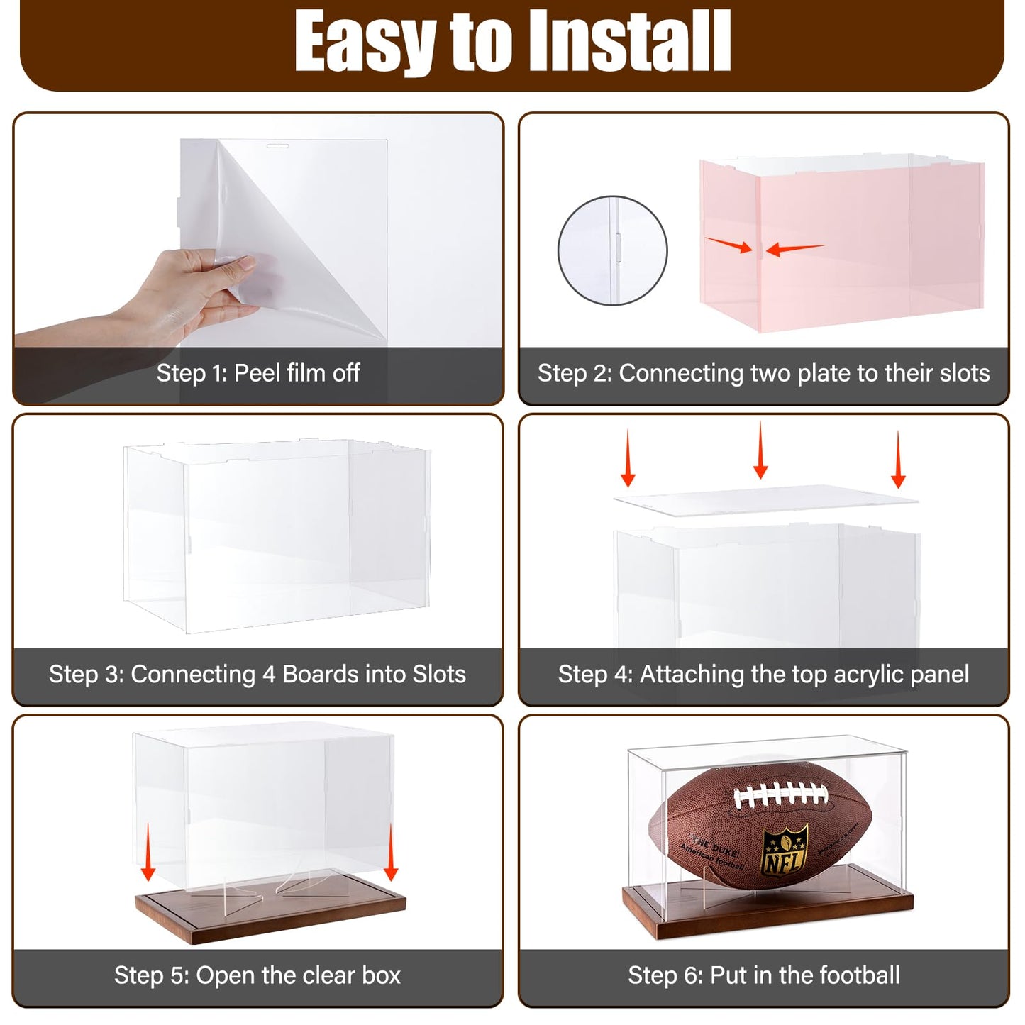 Football Display Case - Clear Acrylic Football Case Display Case with Removable Football Stand, Dust and UV Protection Acrylic Display Box for Signed Football Sports Collectibles Memorabilia Display
